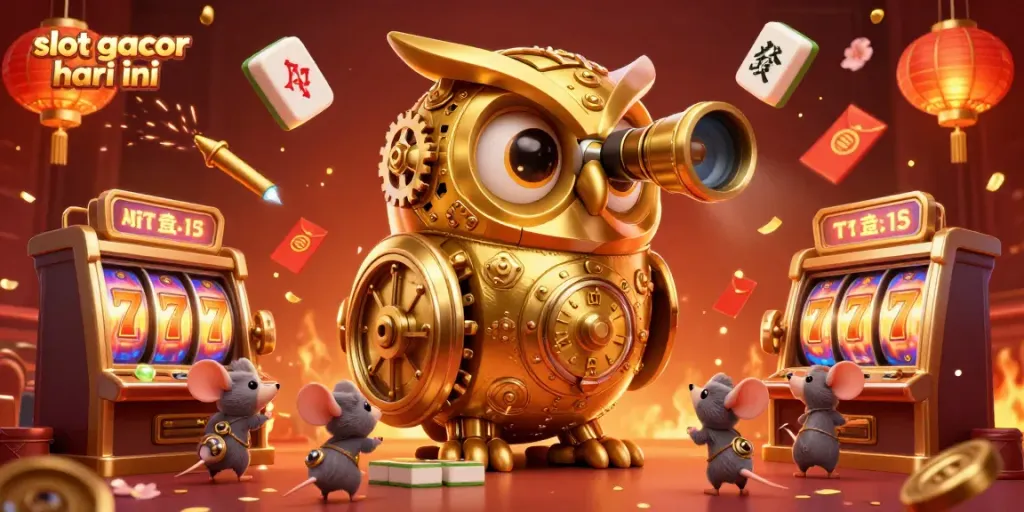Experience the thrill of slot gacor hari ini with vibrant casino characters and festive elements in this lively 3D illustration.