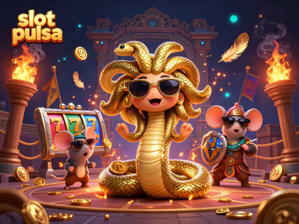 Enhance your gaming with slot pulsa as Medusa and a warrior mouse bring the casino to life.