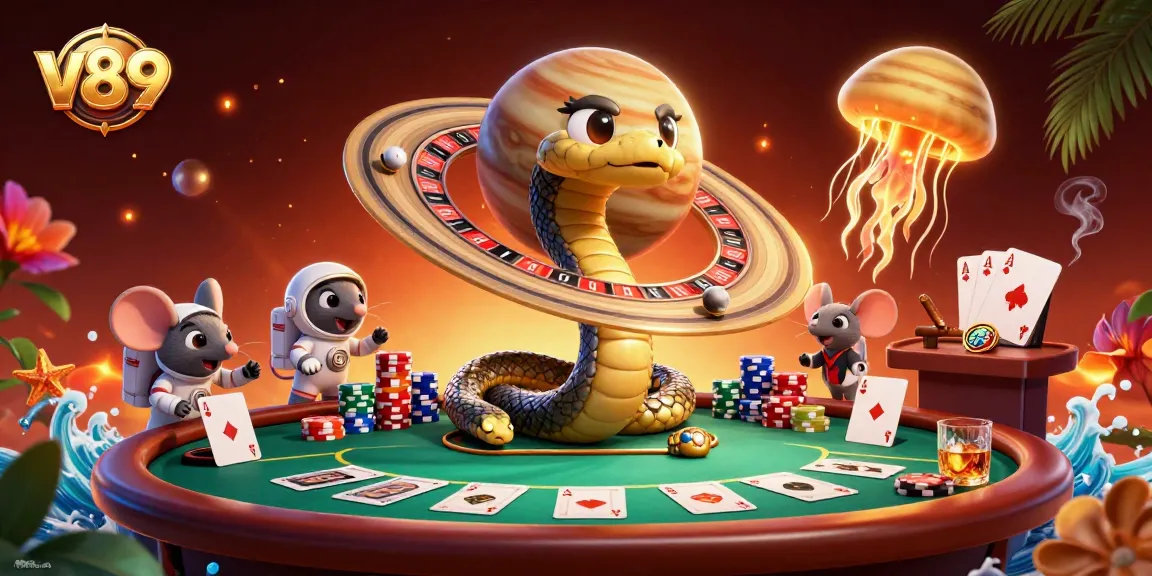 Permainan slot di platform v89 dengan visual menarik dan karakter unik dalam suasana kasino.
