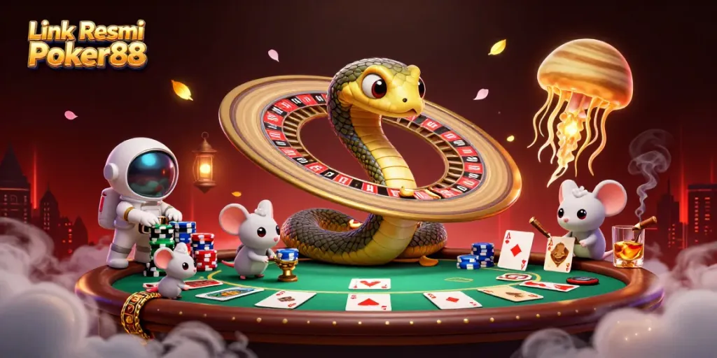 Bet on Link Resmi Poker88 at an ultra-detailed cosmic poker scene.